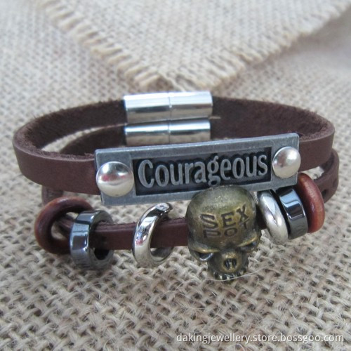 Fashion Jewellery Skull Head Leather Bracelets for Men (BR121086)